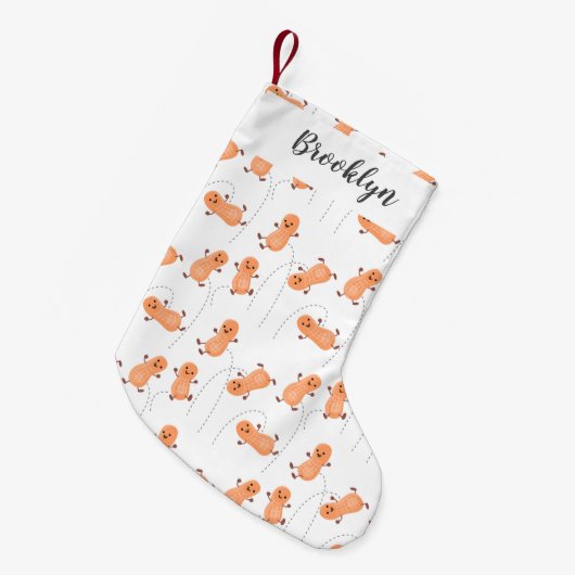 かわいい幸せなピーナッツの漫画パーソナライズされた スモールクリスマスストッキング (正面 (吊り時))