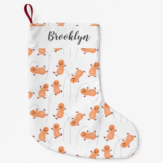 かわいい幸せなピーナッツの漫画パーソナライズされた スモールクリスマスストッキング (正面)