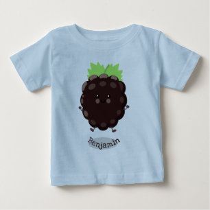 かわいい幸せなブラックベリーのパープルカラーの漫画イラスト ベビーTシャツ