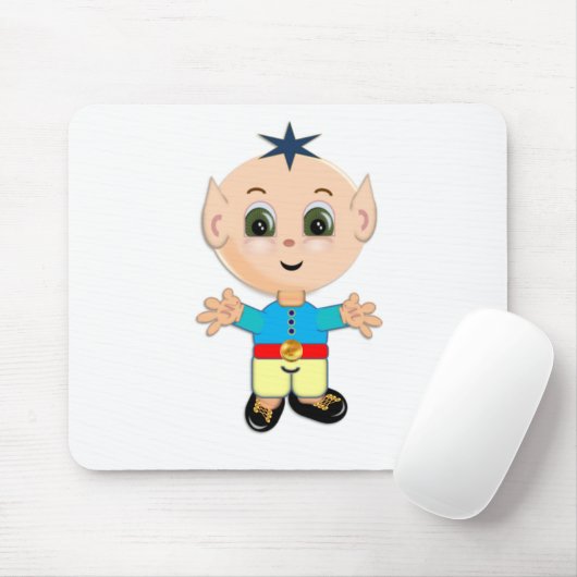 かわいい幸せなベビー小妖精や小人ブルーとイエローの服 マウスパッド (マウス)