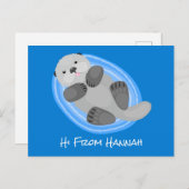 かわいい幸せなラッコの青い漫画イラスト ポストカード (正面/裏面)