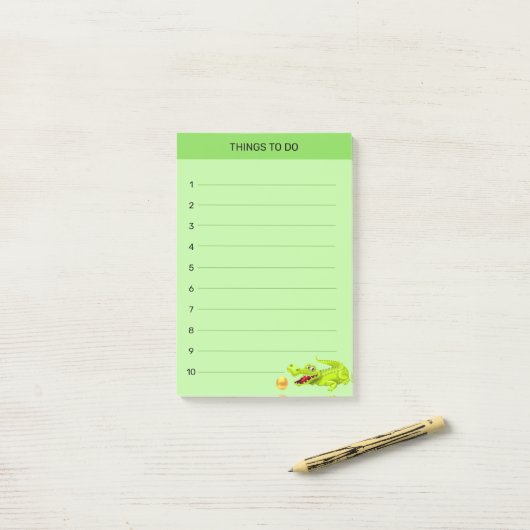 かわいい幸せなワニの事ライムグリーン ポストイット (デスク上)