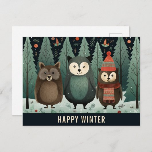 かわいい幸せな冬の森林動物 ポストカード (正面/裏面)