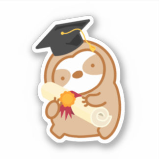 かわいい幸せな卒業ナマケモノ シール
