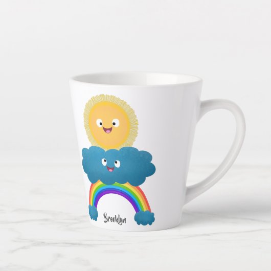 かわいい幸せな太陽雲虹のキャラクター カフェラテマグ (右)