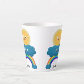 かわいい幸せな太陽雲虹のキャラクター カフェラテマグ (正面)