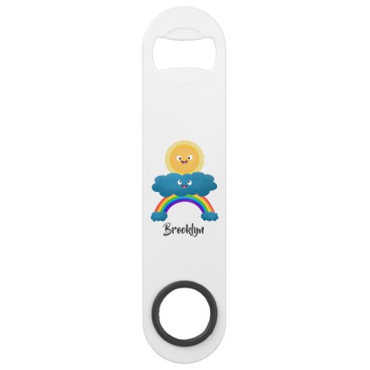 かわいい幸せな太陽雲虹のキャラクター スピード栓抜き (正面)