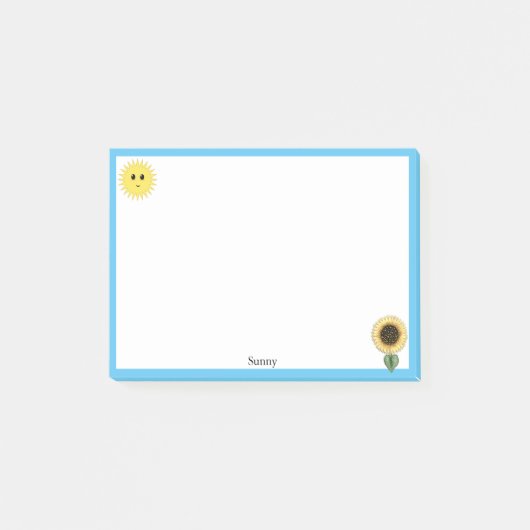 かわいい幸せな太陽、ひまわりと淡い青のフレーム ポストイット (正面)