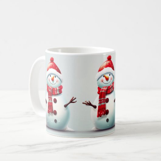 かわいい幸せな子供たち冬の雪だるま コーヒーマグカップ (正面左)