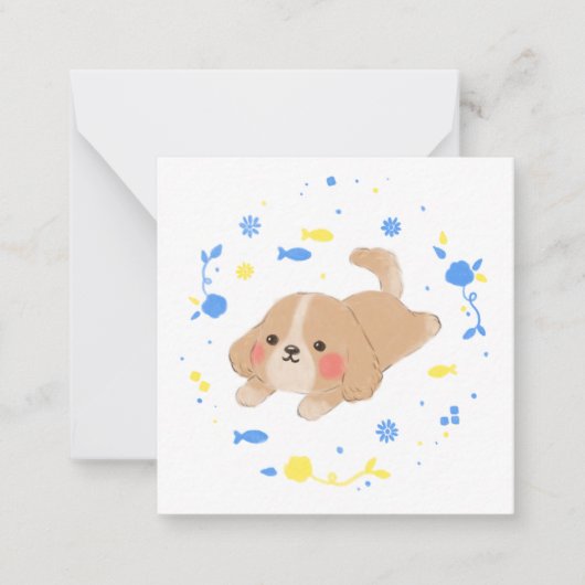 かわいい幸せな子犬のイラスト ノートカード (正面)