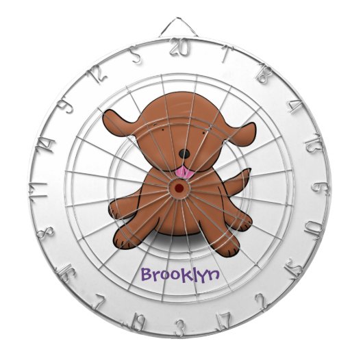 かわいい幸せな子犬の漫画イラストレーション ダーツボード (正面)