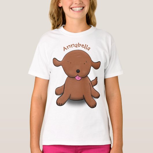 かわいい幸せな子犬の漫画イラストレーション Tシャツ (正面)
