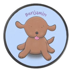 かわいい幸せな子犬の青い漫画イラストレーション アイスホッケーパック