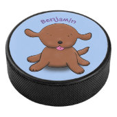 かわいい幸せな子犬の青い漫画イラストレーション アイスホッケーパック (3/4)