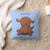 かわいい幸せな子犬の青い漫画イラストレーション クッション (ブランケット)