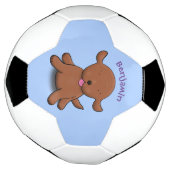 かわいい幸せな子犬の青い漫画イラストレーション サッカーボール (回転)