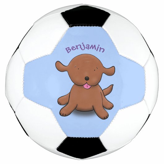 かわいい幸せな子犬の青い漫画イラストレーション サッカーボール (正面)