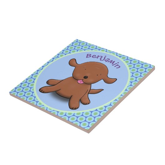 かわいい幸せな子犬の青い漫画イラストレーション タイル (側面)