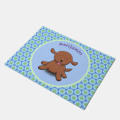 かわいい幸せな子犬の青い漫画イラストレーション ドアマット (アングル)