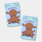 かわいい幸せな子犬の青い漫画イラストレーション バッジ (正面＆裏面)