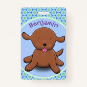 かわいい幸せな子犬の青い漫画イラストレーション バッジ (裏面)