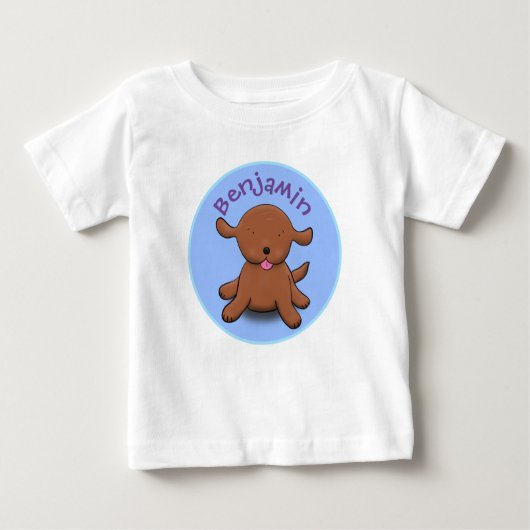 かわいい幸せな子犬の青い漫画イラストレーション ベビーTシャツ (正面)