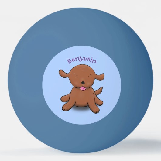 かわいい幸せな子犬の青い漫画イラストレーション 卓球ボール (正面)