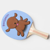 かわいい幸せな子犬の青い漫画イラストレーション 卓球ラケット (横)