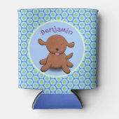 かわいい幸せな子犬の青い漫画イラストレーション 缶クーラー (正面)