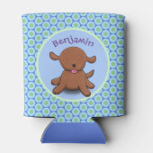 かわいい幸せな子犬の青い漫画イラストレーション 缶クーラー (裏面)