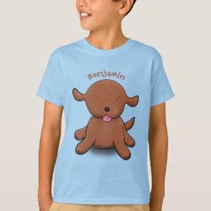 かわいい幸せな子犬の青い漫画イラストレーション Tシャツ