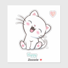 かわいい幸せな子猫とハート シール