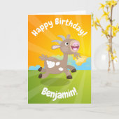 かわいい幸せな子羊の漫画の誕生日 カード (黄色い花)