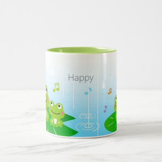 かわいい幸せな小さなカエル ツートーンマグカップ (中央)
