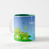かわいい幸せな小さなヒキガエル二音コーヒーマグ ツートーンマグカップ (正面左)