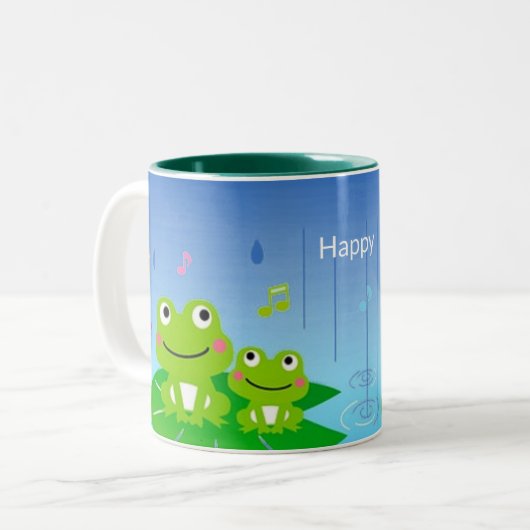 かわいい幸せな小さなヒキガエル二音コーヒーマグ ツートーンマグカップ (正面左)