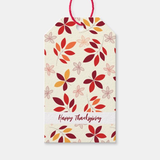 かわいい幸せな感謝祭の紅葉パターン ギフトタグ (正面)