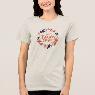 かわいい幸せな感謝祭トルコの日とフローラ トライブレンドＴシャツ