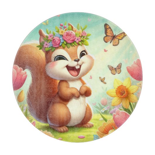 かわいい幸せな春リス カッティングボード (正面)