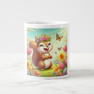 かわいい幸せな春リス ジャンボコーヒーマグカップ