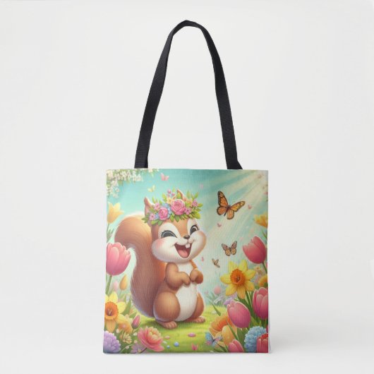 かわいい幸せな春リス トートバッグ (正面)