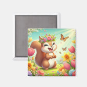 かわいい幸せな春リス マグネット (正面/裏面)