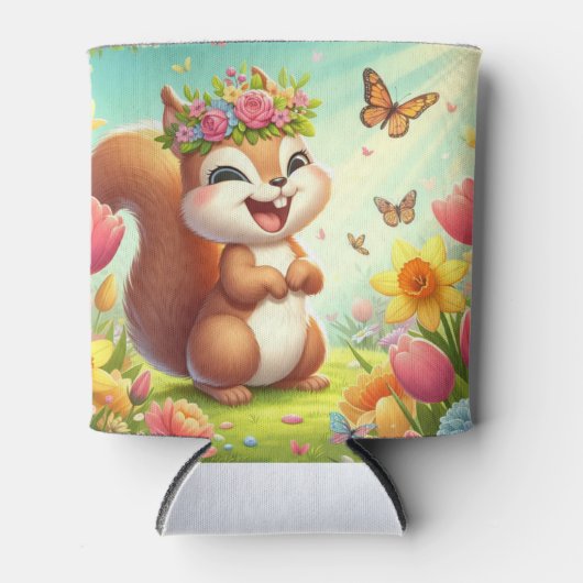 かわいい幸せな春リス 缶クーラー (正面)