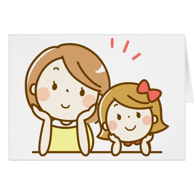 かわいい幸せな母および娘の漫画 (正面横)