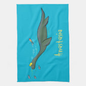 かわいい幸せな海の怪物プレシオサーアニメ キッチンタオル (縦)