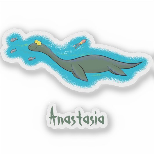 かわいい幸せな海の怪物プレシオサーアニメ シール (正面)