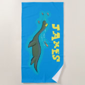かわいい幸せな海の怪物プレシオサーアニメ ビーチタオル (正面)