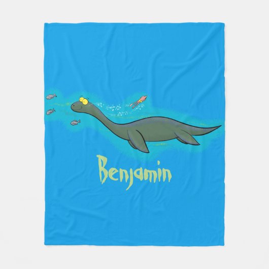 かわいい幸せな海の怪物プレシオサーアニメ フリースブランケット (正面)