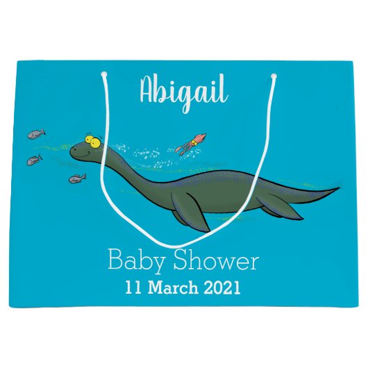 かわいい幸せな海の怪物プレシオサーアニメ ラージペーパーバッグ (正面)