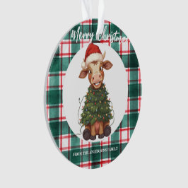 かわいい幸せな牛のクリスマスツリー子牛オックスXmasチェック柄 オーナメント